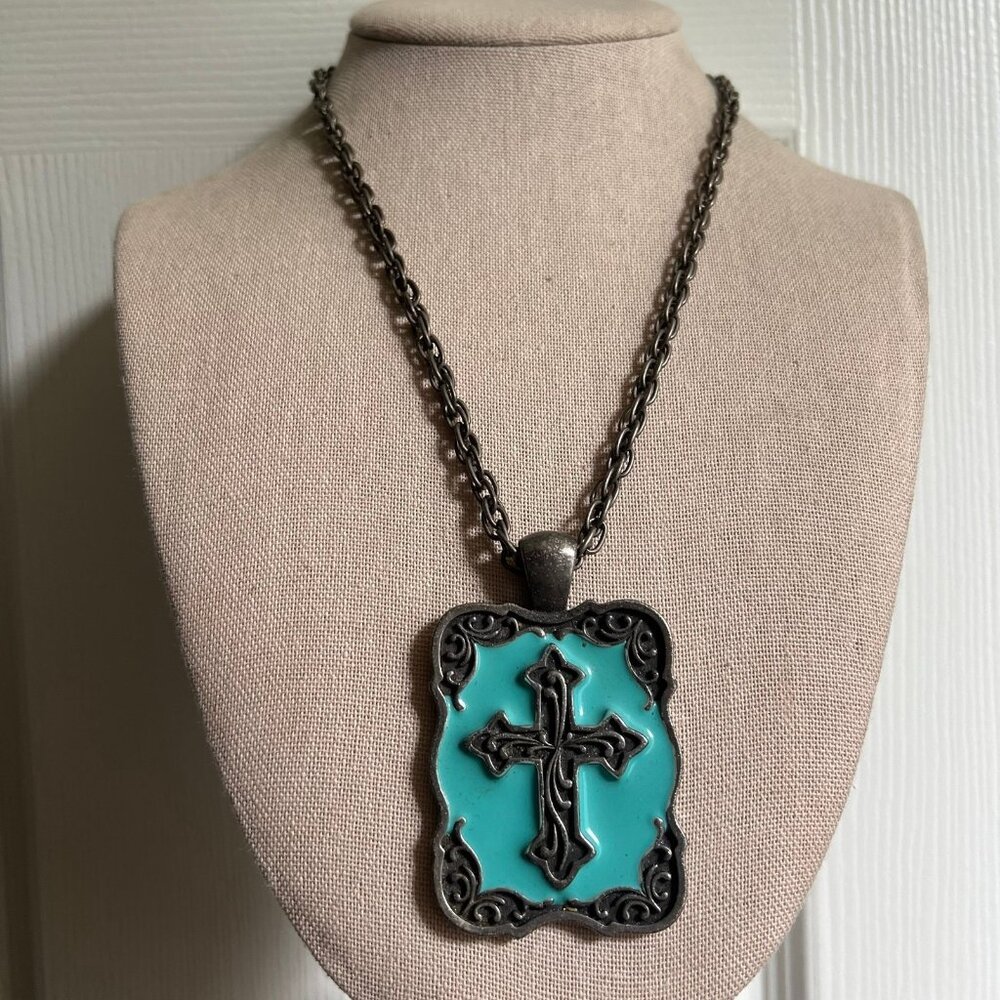 Large Statement Rectangle Cross Pendant Silver To… - image 4